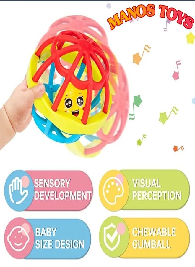 Manos Rattle Soft 2 in 1 Plastic Rubber Body Rolling Hand Bell Ball Baby Rattle Toy Rattle Bell Toy for Babies - Image 3
